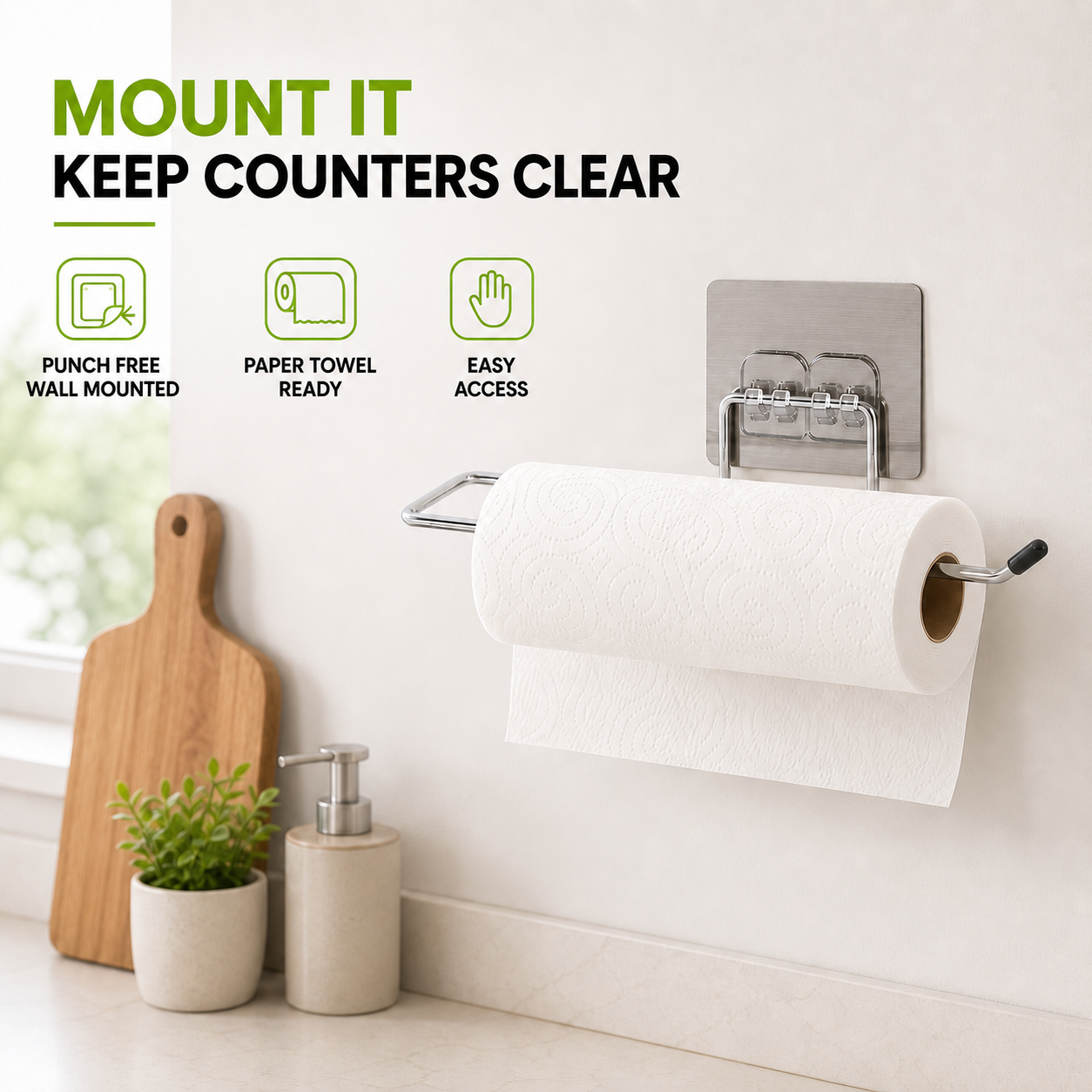 Punch-Free Wall-Mounted Kitchen Storage Rack (Stainless Steel)
