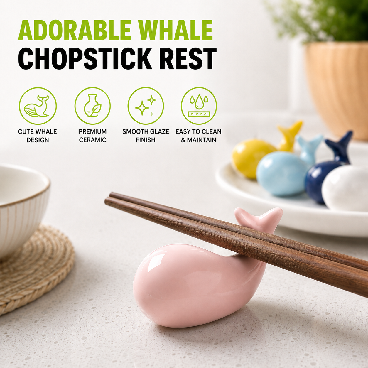 Whale-Shaped Ceramic Chopstick Rest