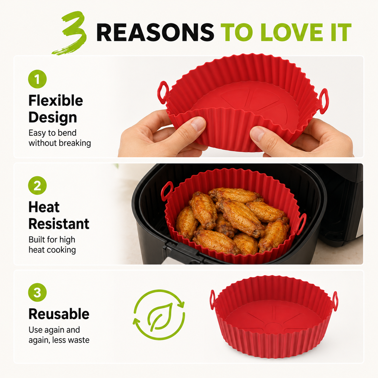 Reusable Silicone Air Fryer Basket (7.5"/8", for 3–5 Qt)