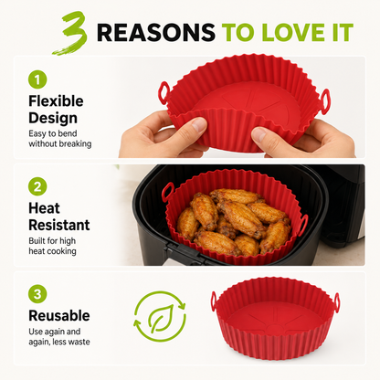 Reusable Silicone Air Fryer Basket (7.5"/8", for 3–5 Qt)